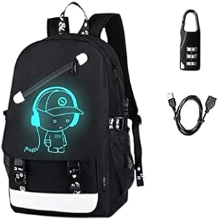 Anime Luminous Backpack Noctilucent School Bags Daypack USB chargeing Port Laptop Bag Handbag for Boys Girls Men Women (Black-Music boy)