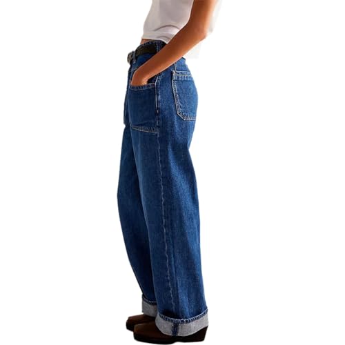 Women's 90s Vintage Low Rise Wide Leg Jeans Baggy Y2k Trendy Straight Boyfriend Denim Pants2