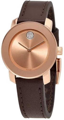 Movado Women's Bold 30mm Brown Leather Band Case Swiss Quartz Chronograph Watch 3600438