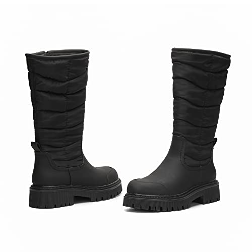 Eettaro Women's Mid Calf Boots Fashion Winter Snow Boot Warm Fur-Lined Side Zip Platform Booties(Black Uc, Numeric_9) #TOP6