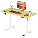 SANODESK 110 * 54 Electric Standing Desk ONE PIECE Height Adjustable Standing Desk With Memory Smart Panel Sit Stand Table With Hooks and Cupholder for Home Office (White Frame+ Maple Desktop)