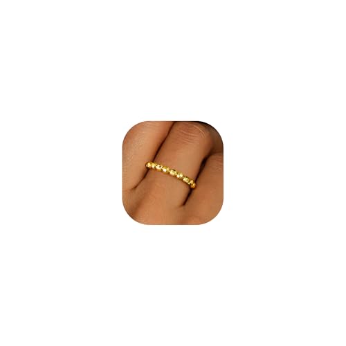 Yoosteel Elastic Beaded Rings for Women - 14K-Gold-Plated Adjustable Stretch Ring Size 5-9 Dainty...