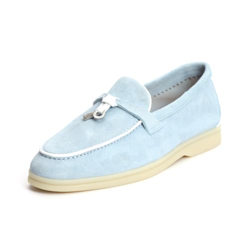 Image of XOBZJH Women's Leather Suede Loafers Flats - Slip-On Penny Loafers with Soft, Comfortable Driving & Dress Shoes for Casual Office Work All Day