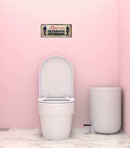 Blechschild Getränkerückgabe - Toilettenschild Gästetoilette Hinweisschild Schild Toilette WC Klo Restaurant Bar Club Disco Hotel Pension - Türschild mit Piktogramm - inkl. Befestigungs-Set - 28x12cm