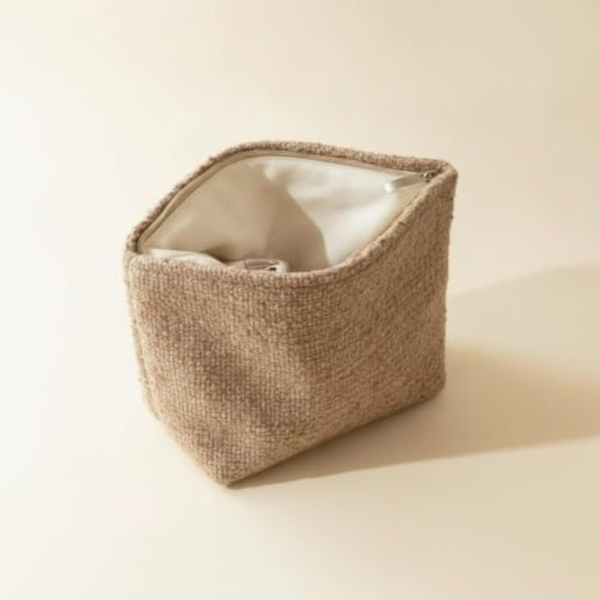 Textured Tweed Pouch with Zipper, Compact Makeup Bag