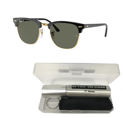 Ray-Ban RB3016 Sunglasses Bundle: RB 3016 CLUBMASTER 901/58 Clubmaster Black G-15 Green and Eyewear Cleaning Kit2