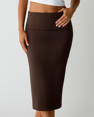 Real Essentials 3 Pack: Womens Soft Midi Skirt – High Waisted Pencil Work Office Business Casual Skirts with Back Slit Plus2