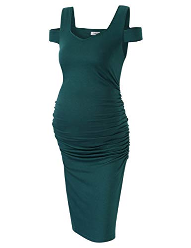 Coolmee Maternity Dress Women's Casual V Neck Sleeveless Solid Color Ruched Knee-Length Maternity Dresses Green XL