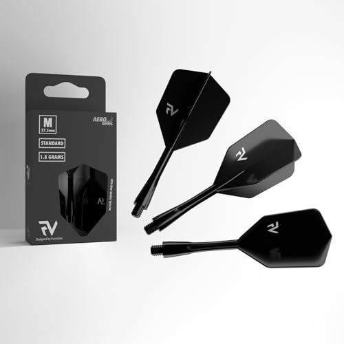 FunVision Aero Integrated Dart Flights and Shafts, Special Shape Design | Pack of 3, All in One Moulded Dart Flight & Stem | Professional Dart Accessories, Highly Durable, (Medium, Black)