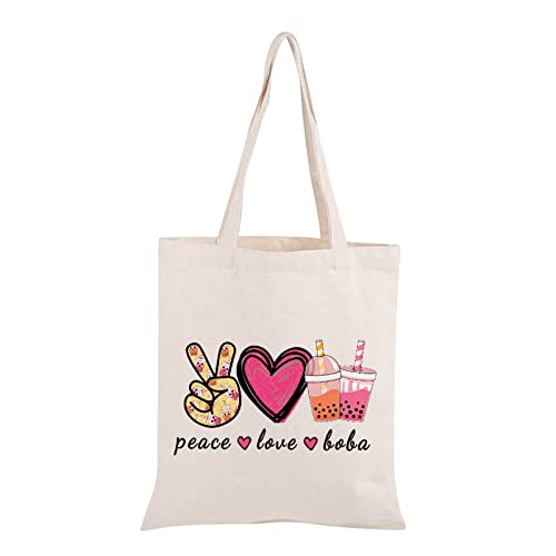 JXGZSO Peace Love Boba Kosmetiktasche Make-up-Tasche mit Reißverschluss Kaffee Boba Tee Geschenk Bubble Tea Make-up Tasche, Peace Love Boba Shopping Cover