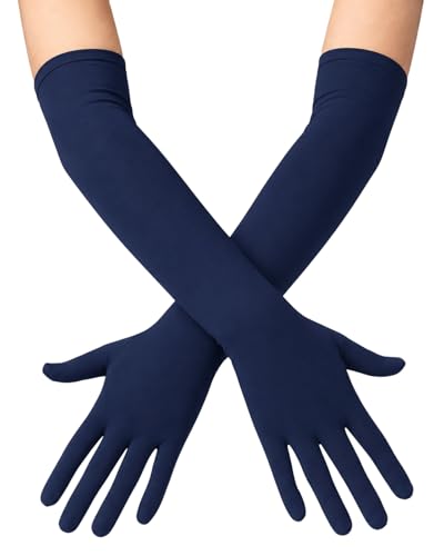 ATHX Spandex Costume Gloves - 18 Stretchy Long Gloves for Men & Women (Navy Free Size)