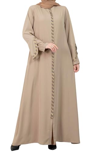 istanbul styles Women's Abaya Long Sleeve Open Quarry Floor Length Zipper Floor Length Turkish Islamic Fashion (Beige, XX-Large)