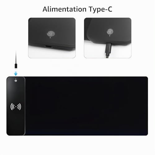 Qumox Tapis de Souris XXL RGB avec Chargeur sans Fil 15W – 10 Modes LED, Surface Lisse, Base Antidérapante, 800×300×4 mm – pour Bureau, PC, Gaming – vue 5