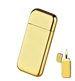 NIVEK Slim Compact Lighter, Ultra Thin, Small Portable, Soft Flame Refillable for Men Women (Gold)