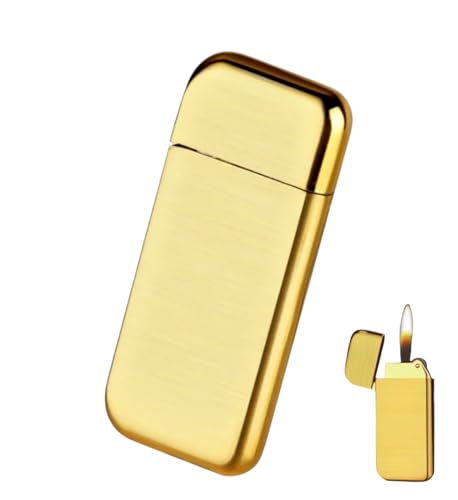 NIVEK Slim Compact Lighter Ultra Thin Small Portable Soft Flame Refillable for Men Women (Gold)