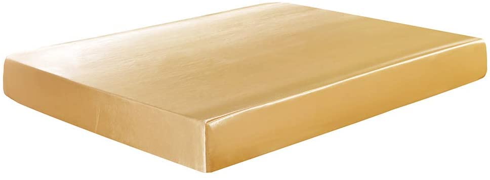 1 Piece Satin Fitted Sheet Only Classic Luxury Silky Soft Bed Sheets Solid Color (Gold, Fitted Sheet(Queen))