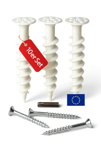 THOMCE hochwertiges Dämmstoffdübel Set inkl.10 Fassadendübel 10 Schrauben&Gratis 1Bit TX40 schnelle & saubere Montage ohne Wärmeverlust Isolierdübel für leichte Objekte (85mm, 10, Set)