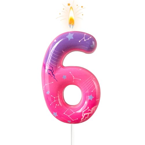 Lurevian K-pop Pink Purple Number Birthday Candle Trendy Cake Decoration for Themed Parties Sparkly Gradient Cake Topper for Girls Birthday Party Decoration for TeensNumber 6