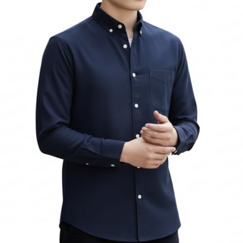 [Lucky Charm] シャツ メンズ オックスフォード ボタンダウン 透湿素材 メンズシャツ （長袖） L ネイビー