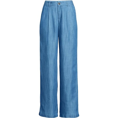 Lands' End Women's High Rise Elastic Back Pleated Wide Leg Pants Made with Tencel Fibers3