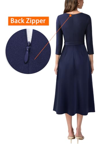 Image of VFSHOW Womens Work Business Casual Church Pockets Belted A-Line Midi Dress