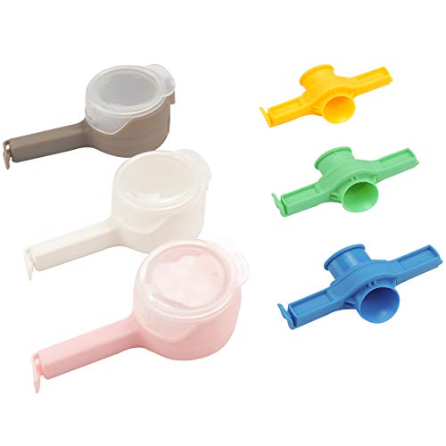 6PCS Bag Sealing Clips, Seal Pour Food Storage Bag Clip with Large Discharge Nozzle, Great for Food Storage, Light