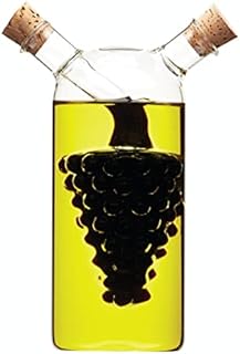 KitchenCraft World of Flavours Oil and Vinegar Dispenser Glass, 2 in 1 Oil and Vinegar Bottle, Cruet Bottle with Cork Stoppers, Grapes Design, 50 + 300 ml