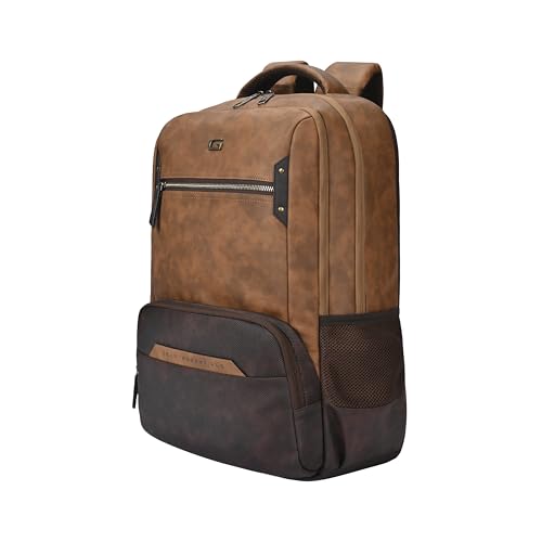 Image of Gear Quantum 3 18 inch /29L Antitheft Large Faux Leather Water Resistant Laptop backpack with Raincover /Laptop backpack /Casual Backpack /Daypack /Travel Backpack /College Bag For Men /Women(Tan-Brown)