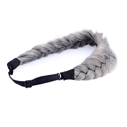 Gledola Messy Synthetic Hair Braided Headband Classic Chunky Wide Plaited Headband for Women Girl Beauty (Steel Gray) - Image 3