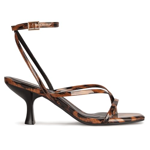 Image of Women's Kitten Heel Strappy Open Square Toe Thong Ankle Strap Heels for Wedding
