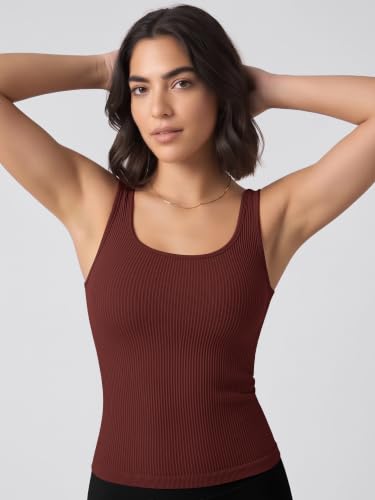 Image of ODODOS 3-Pack Seamless Square Neck Crop Tank for Women Ribbed Knit Soft Low Back Cropped Tops
