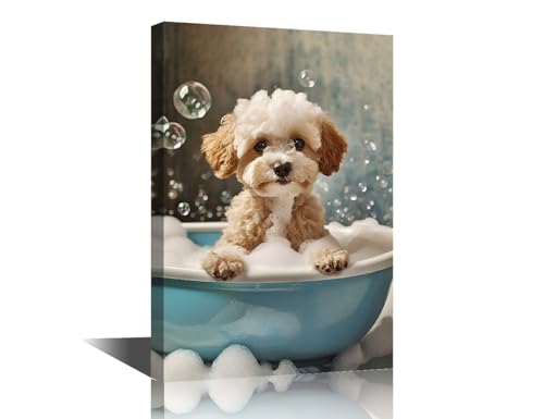 Décoration murale chien dans une baignoire : affiche moderne pour sourire au quotidien