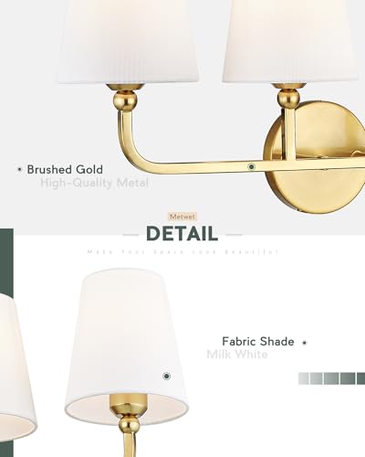 Image of Bathroom Light Fixtures, 4 Light Brushed Gold Vanity Lights with Flared White Fabric Shade, 28 Inch Wall Sconce, Modern Sconces Wall Lighting for Hallway Bedroom, VL837-BG-4