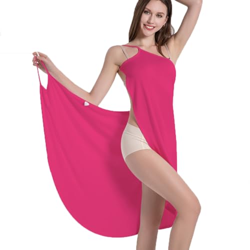 XIWCAFC Women's Beach Dress Summer Beach Cover Up Long Beachwear Slip V Neck Cover Ups Loose Casual Sarong for Swim Bathing Suit (UK, Numeric, 4, Regular, Regular, dark pink)