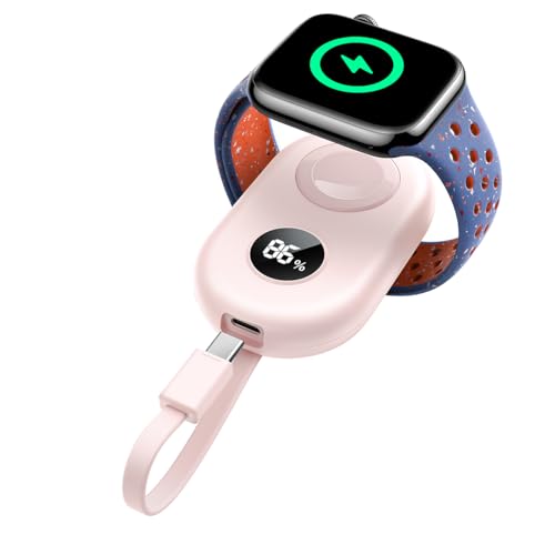 JOYROOM 2500 mAh Power Bank para Apple Watch con Cable USB C, [Pantalla LED] Cargador Apple Watch Portatil Compatible con iWatch 11/10/9/8/7/6/SE3/5/4/3/2/1/Ultra 3/Ultra 2 (Rosa)