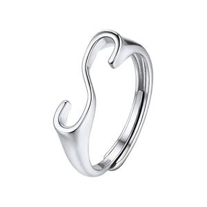 SILVERCUTE Initial Ring S925 Stamped Alphabet A-Z Stacking Ring Sterling Silver Sideways Statement Rings for Women Men, Adjustable Size #6-#12 Letter Name Ring with Gift Box