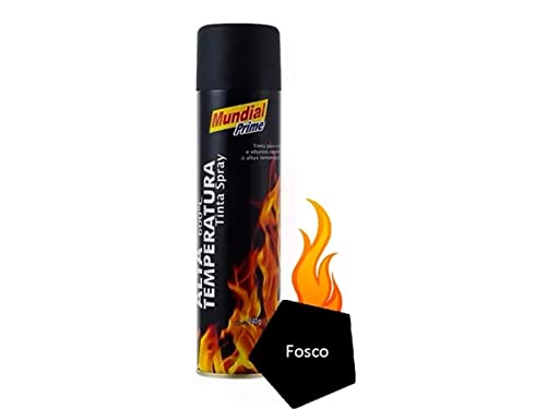 Tinta Spray Preto Fosco Alta Temperatura 400ml até 600º Mundial Prime