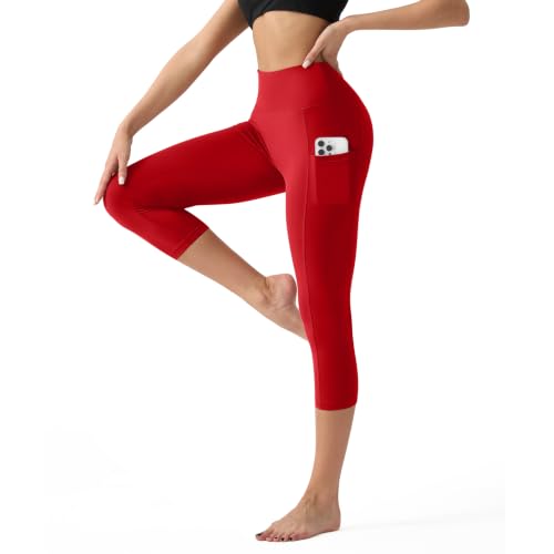 Image of YUDSUD High Waisted Leggings for Women with Pockets - Tummy Control Capris Yoga Pants for Workout Running Athletic Cycling