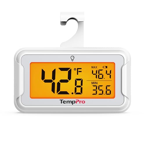 Image of TempPro Refrigerator Thermometer with Large Backlit LCD Display, Freezer Fridge Thermometer with Max /Min Record, Easy Battery Replacement, Magnetic & Stand Options for Cooler (Previously ThermoPro)
