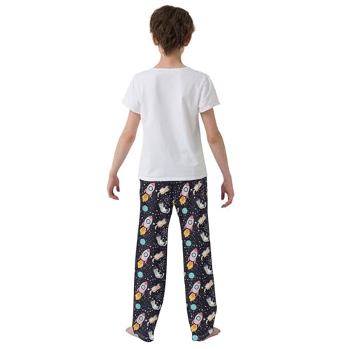 ZZXXB Space Cat Rocket Boys Long Pants Soft Trousers Elastic Waist Kids Lounge Bottoms with Pockets S-XL3