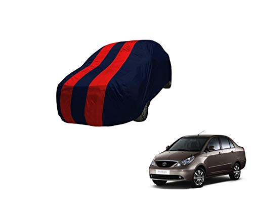 Image of Auto Hub Car Cover Compatible with Tata Indigo CS with Mirror Pocket,Triple Stitched, Weather Proof, Indigo CS Car Cover- Navy-Red