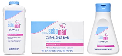 Image of SebaMed Baby Powder, 200g & Baby Cleansing Bar - 100 g & Baby (Children) Shampoo 150ml Combo