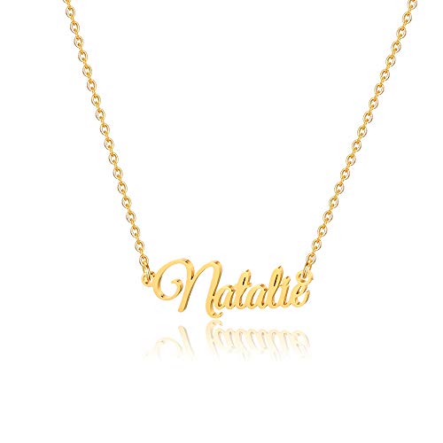 IEFSHINY Natalie Name Plated Necklace, Natalie Necklace for Women Gold 14K Gold Plated Natalie Necklace for Men Personalized Name Necklace Customized Name Necklace for 14K Gold