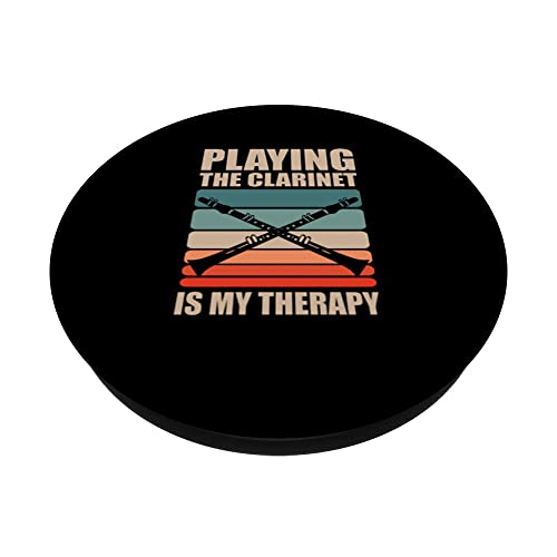 Playing The Clarinet Is My Therapy Musician Music Instrument PopSockets Swappable PopGrip, Black - Image 2