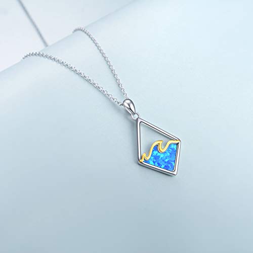 Yafeini Sterling Silver Ocean Wave Necklace Created Blue Opal Pendant Ocean Jewelry Beach Gifts For Women #TOP1