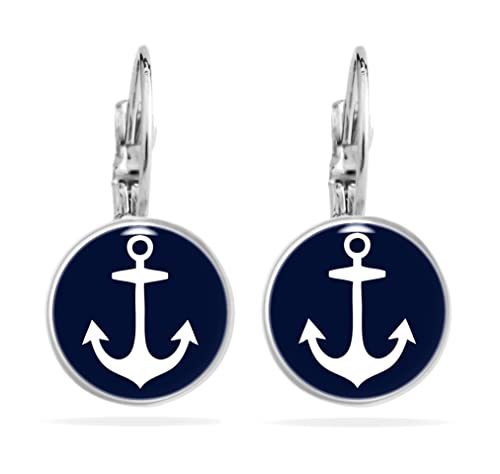 Miss Lovie Bijoux Marins - Boucles d'oreilles ancre maritime pour femme - Bracelet - Collier - Anneaux - Boucles d'oreilles - Bleu foncé - Nickel-free -...