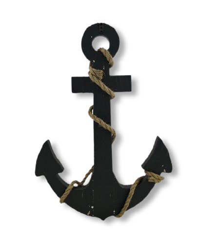 Benzara 91620 Wood Anchor with Rope Nautical Decor, 18" H/12 W, Aqua Blue