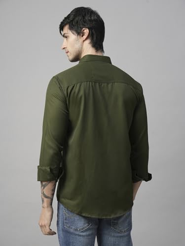 Image of TB Trybuy.in Men's Classic Button-Down Shirt, Olive Army Green, Long Sleeve, Regular Fit, Casual,Business & Formal Wear