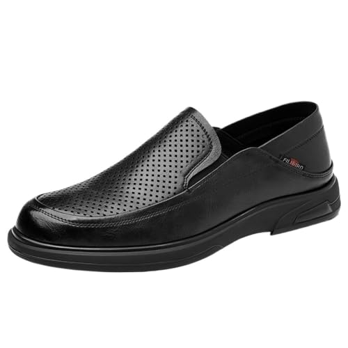 Men's Slip-On Breathable Leather Loafers Summer Soft Sole Comfortable Business Casual Shoes for Dad Hollow-Out Dress Sandals