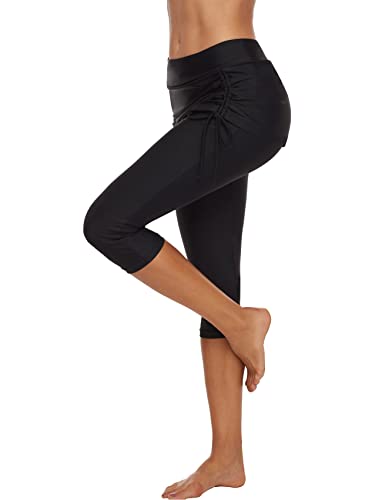 Leoparts Women Skirted Swim Capri High Waisted Skirt Swimming Leggings Rash Guard UV Sport Board Shorts Swimsuit Bottom Black - Thumbnail 3